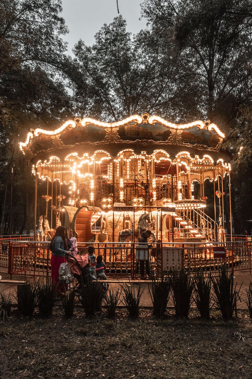 Illuminated carousel in park financial education