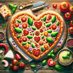 Gourmet heart-shaped personal pizzas. / the guide to a healthy, wealthy, and happy valentine's day
