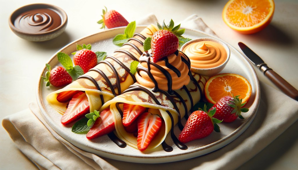 Strawberry bliss crepes with a duo of chocolate drizzle and zesty orange mascarpone. / the guide to a healthy, wealthy, and happy valentine's day